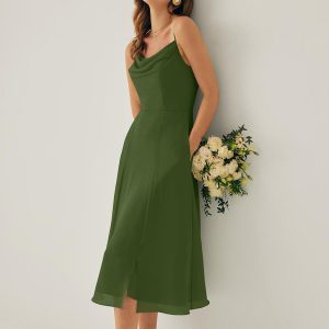Square Neck Fashion Chiffon Material Sleeveless Short Bridesmaid Dress