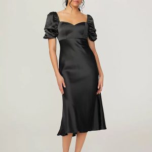 Elastic Silk Short Sleeves fashion Sweetheart Neck Backless Short Bridesmaid Dress