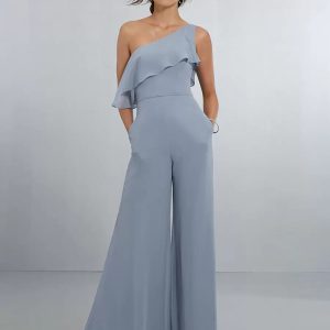 Asymmetrical Chiffon One Shoulder Bridesmaid Jumpsuit Dresses