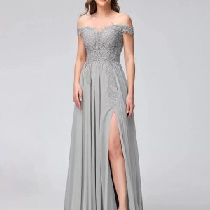 Lace Fashion A-Line With Train Party Bridesmaid Dress