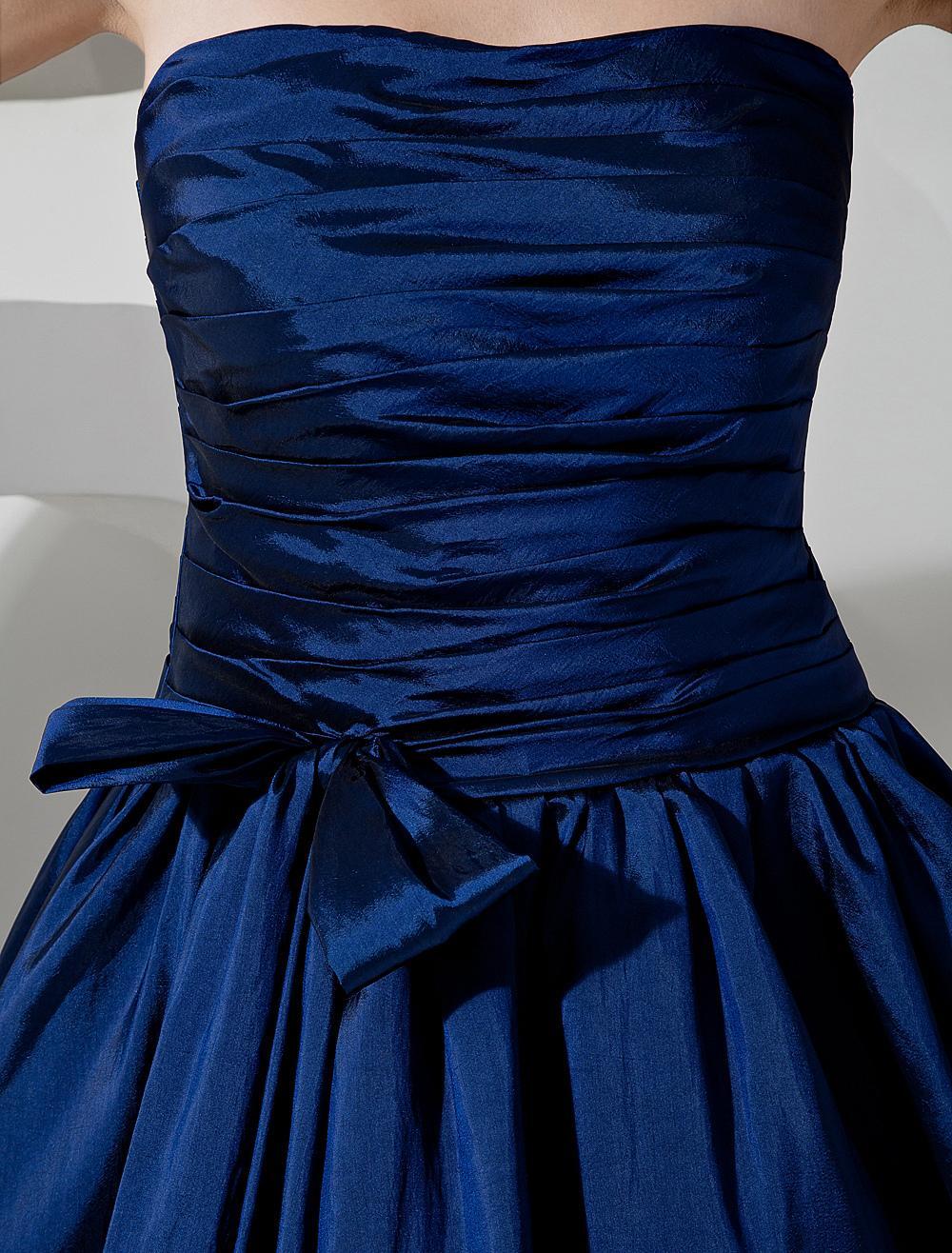 Long Royal Taffeta Floor Length Strapless A Line Pleated Bridesmaid Dresses - Image 2