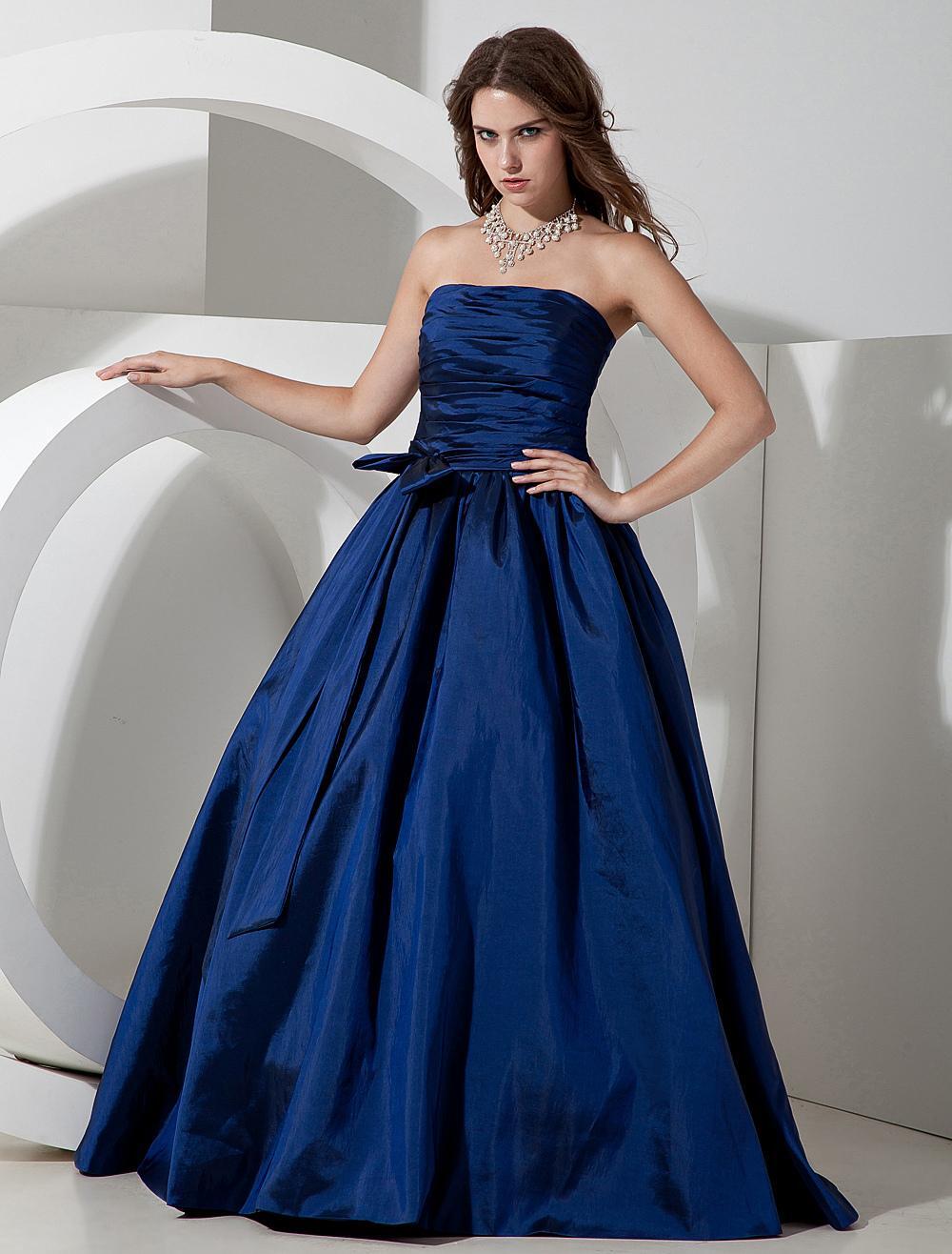 Long Royal Taffeta Floor Length Strapless A Line Pleated Bridesmaid Dresses - Image 4