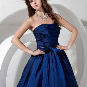 Long Royal Taffeta Floor Length Strapless A Line Pleated Bridesmaid Dresses