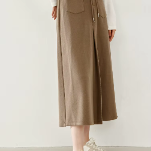 A-Line Cargo Style Thick Waist Solid Elegant And Vintage Midi Skirt