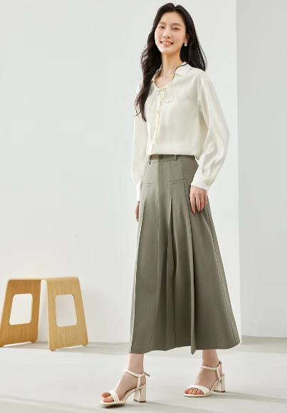 A-Line Casual Pelated Fashion Solid Elegant And Vintage Midi Skirts - Image 9