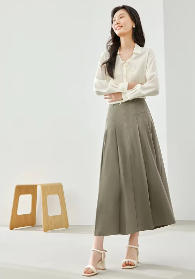 A-Line Casual Pelated Fashion Solid Elegant And Vintage Midi Skirts - Image 8