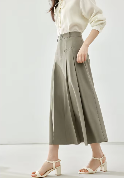 A-Line Casual Pelated Fashion Solid Elegant And Vintage Midi Skirts - Image 7