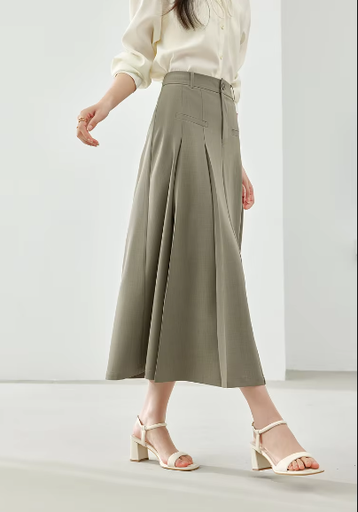 A-Line Casual Pelated Fashion Solid Elegant And Vintage Midi Skirts - Image 5