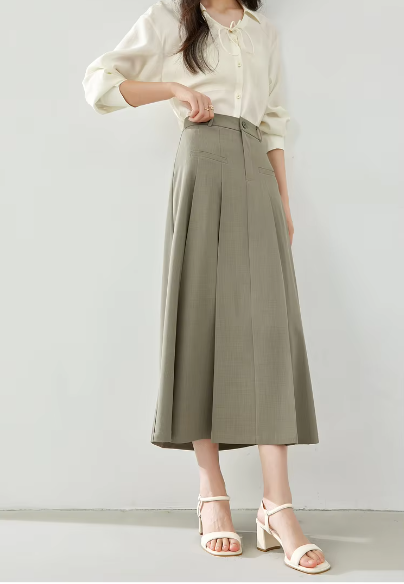 A-Line Casual Pelated Fashion Solid Elegant And Vintage Midi Skirts - Image 4