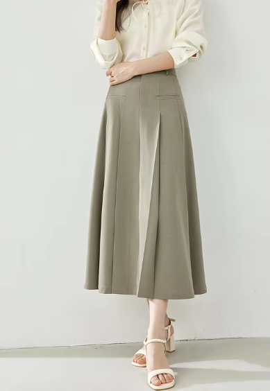 A-Line Casual Pelated Fashion Solid Elegant And Vintage Midi Skirts - Image 3