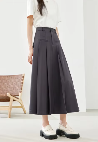 A-Line Casual Pelated Fashion Solid Elegant And Vintage Midi Skirts - Image 17