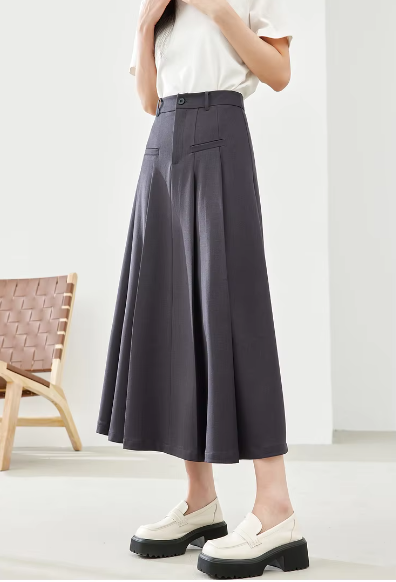 A-Line Casual Pelated Fashion Solid Elegant And Vintage Midi Skirts - Image 14
