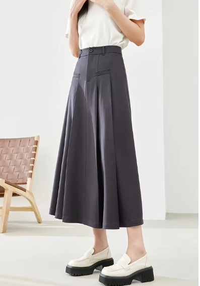 A-Line Casual Pelated Fashion Solid Elegant And Vintage Midi Skirts - Image 12
