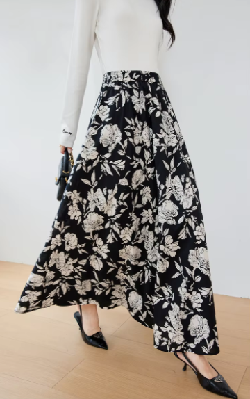 A-Line Floral Printed Waist Style Elegant And Vintage Midi Skirts - Image 3