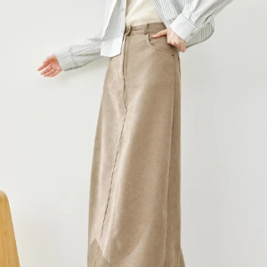 A-Line Loose Fashion Solid Style High Waist Elegant And Vintage Maxi Skirts