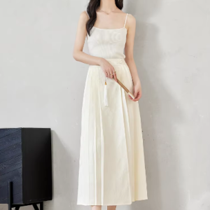 A-Line Pleated Elastic Waist Satin Improved Elegant And Vintage Midi Skirts