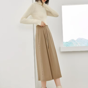 A-Line Pleated Side Solid Elastic Waist Vintage And Beautiful Office Skirts