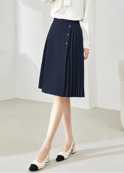 A-Line Pleated Waist Solid Knee Length Elastic Irregular Elegant Mini Skirts - Image 6