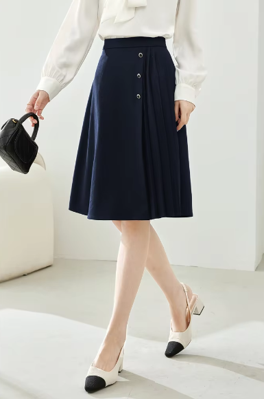 A-Line Pleated Waist Solid Knee Length Elastic Irregular Elegant Mini Skirts - Image 5