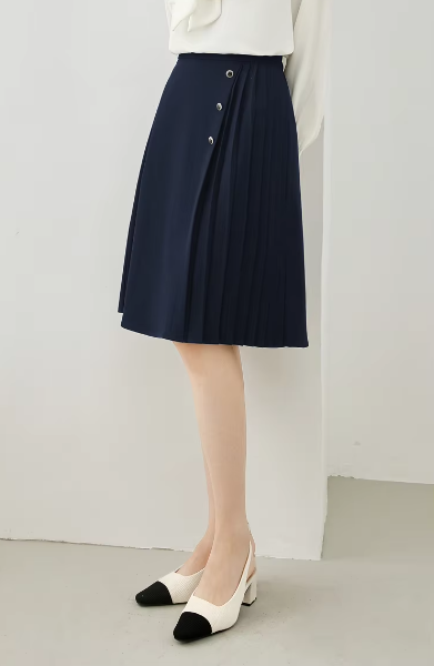 A-Line Pleated Waist Solid Knee Length Elastic Irregular Elegant Mini Skirts - Image 4