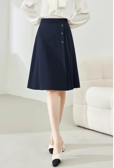 A-Line Pleated Waist Solid Knee Length Elastic Irregular Elegant Mini Skirts - Image 2