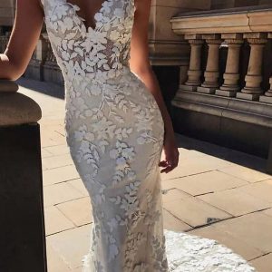 Applique Sweetheart Neck With Train Sleeveless Bridal Mermaid Wedding Dresses