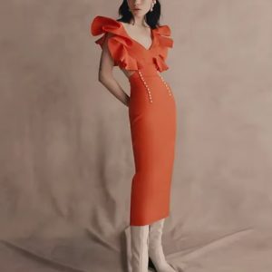 Appliques sleeveless zipper Knitting Evening Party Bandage Bodycon Midi Dress