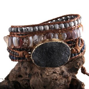 Boho Big Druzy Stone Charm Strands Wrap Beaded Bracelet Jewelry