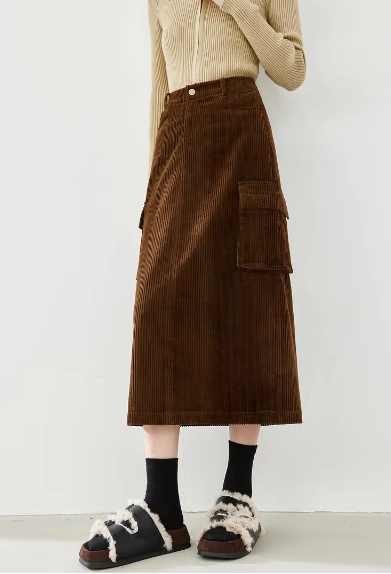 Cargo Style Straight Ealstic Waist Split Vintage And Beautiful Midi Skirts - Image 2