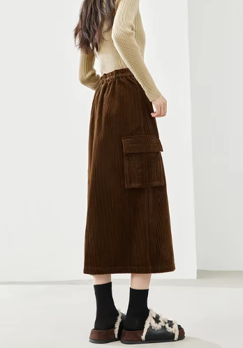 Cargo Style Straight Ealstic Waist Split Vintage And Beautiful Midi Skirts - Image 10