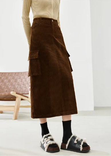 Cargo Style Straight Ealstic Waist Split Vintage And Beautiful Midi Skirts - Image 9