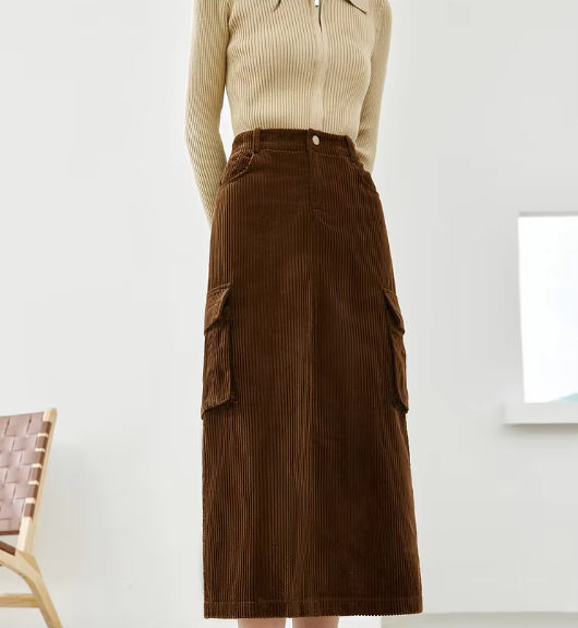 Cargo Style Straight Ealstic Waist Split Vintage And Beautiful Midi Skirts - Image 8