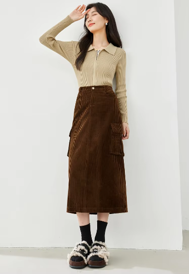 Cargo Style Straight Ealstic Waist Split Vintage And Beautiful Midi Skirts - Image 7