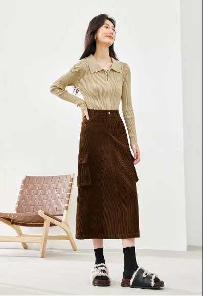 Cargo Style Straight Ealstic Waist Split Vintage And Beautiful Midi Skirts - Image 6