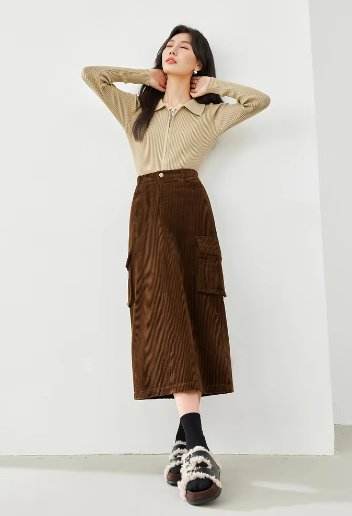 Cargo Style Straight Ealstic Waist Split Vintage And Beautiful Midi Skirts - Image 5