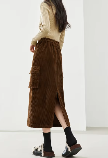 Cargo Style Straight Ealstic Waist Split Vintage And Beautiful Midi Skirts - Image 3