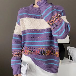 Cashmere Soft Comfortable Full Sleeve Round Neck Knitted Loose Wool Pullover Sweater