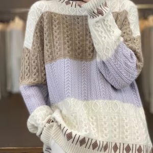 Cashmere Wool Round Neck Knitted Pullover Loose Large Long Sleeve Sweater