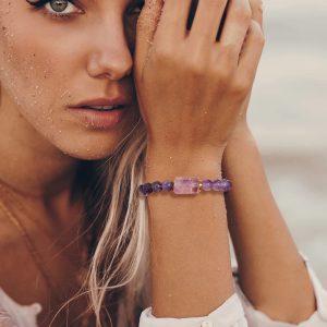 Casual Beaded Healing Square Natural Stone Charm Bracelet