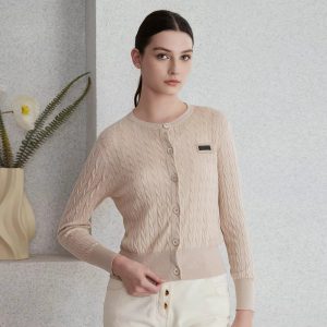 Casual Beading Silk Linen Knitted Single Breasted Cardigan Sweater