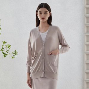 Casual Beading Single Breasted Long Sleeve Silk Wool Knitted Sweater