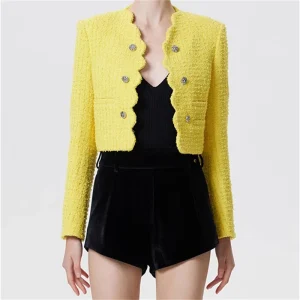 Casual Button Decoration Double breasted slim long sleeved jacket