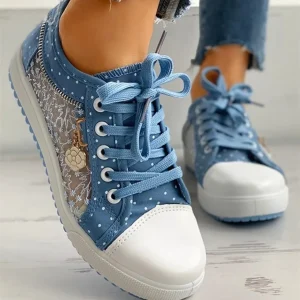 Casual Cutouts Lace Canvas Hollow Breathable Platform Flat Shoes