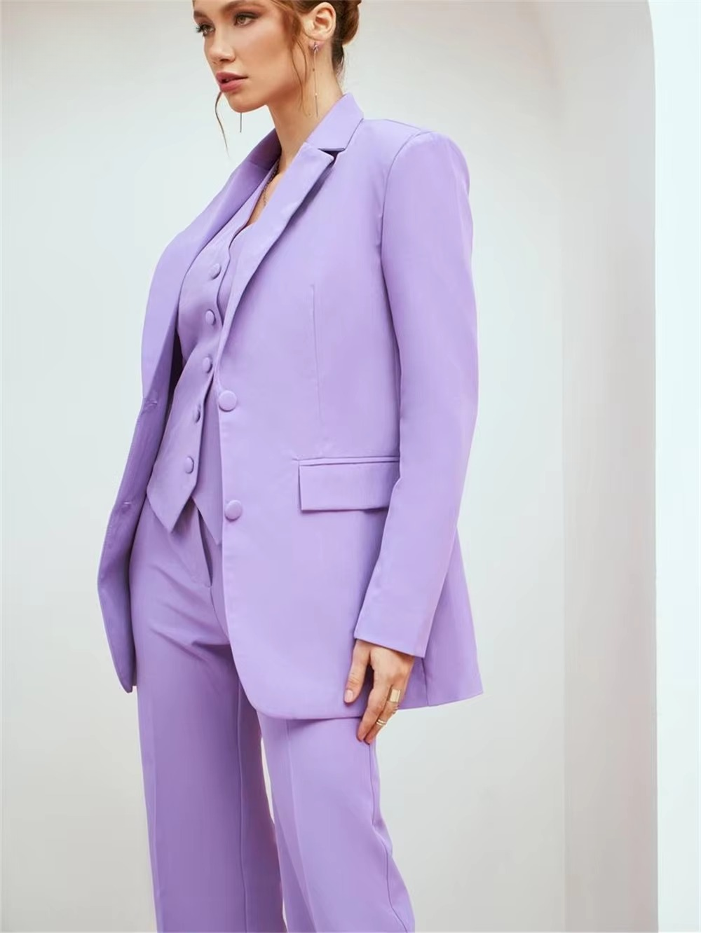 Casual Double Breasted Notched Blazer Vest Pants Solid Tuxedo Plus Size Three Piece Office Suit - Image 6