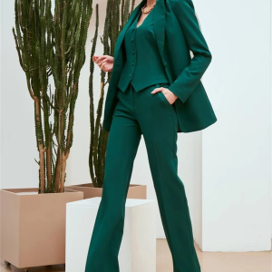 Casual Double Breasted Notched Blazer Vest Pants Solid Tuxedo Plus Size Three Piece Office Suit