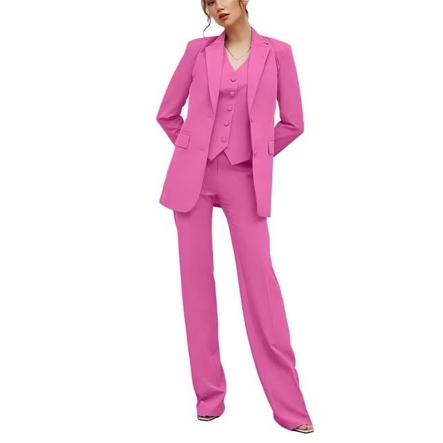 Casual Double Breasted Notched Blazer Vest Pants Solid Tuxedo Plus Size Three Piece Office Suit - Image 5