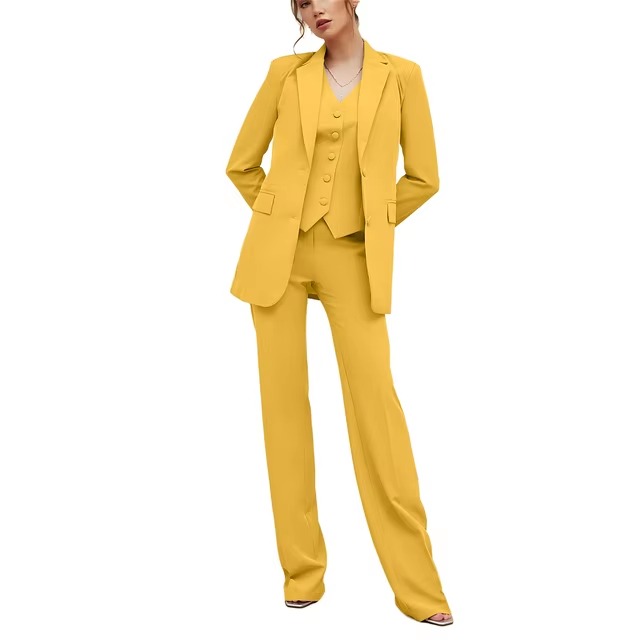 Casual Double Breasted Notched Blazer Vest Pants Solid Tuxedo Plus Size Three Piece Office Suit - Image 13