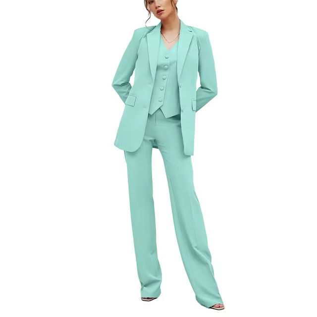 Casual Double Breasted Notched Blazer Vest Pants Solid Tuxedo Plus Size Three Piece Office Suit - Image 12