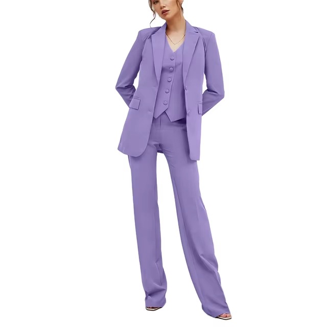 Casual Double Breasted Notched Blazer Vest Pants Solid Tuxedo Plus Size Three Piece Office Suit - Image 8