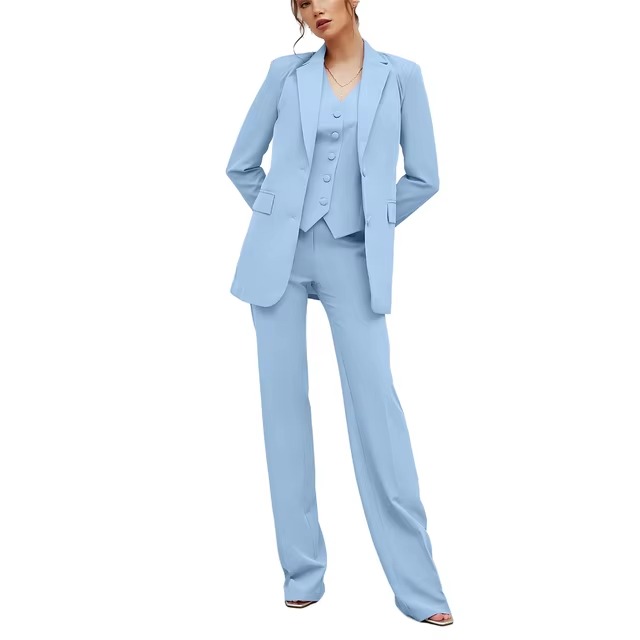 Casual Double Breasted Notched Blazer Vest Pants Solid Tuxedo Plus Size Three Piece Office Suit - Image 10